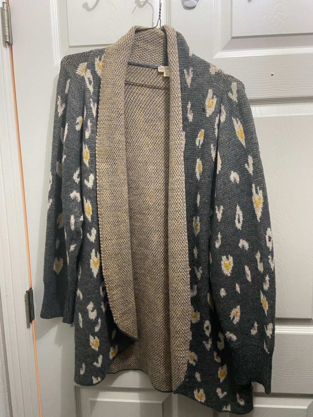 Hem & Thread Gray and Tan Open-Front Cardigan with Yellow Accent